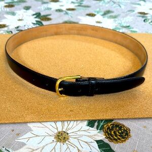 Skinny Dark Brown Leather Belt with Gold Buckle